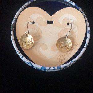 Brighton gold plate sand dollar pierced earrings in an adorable Brighton Tin box